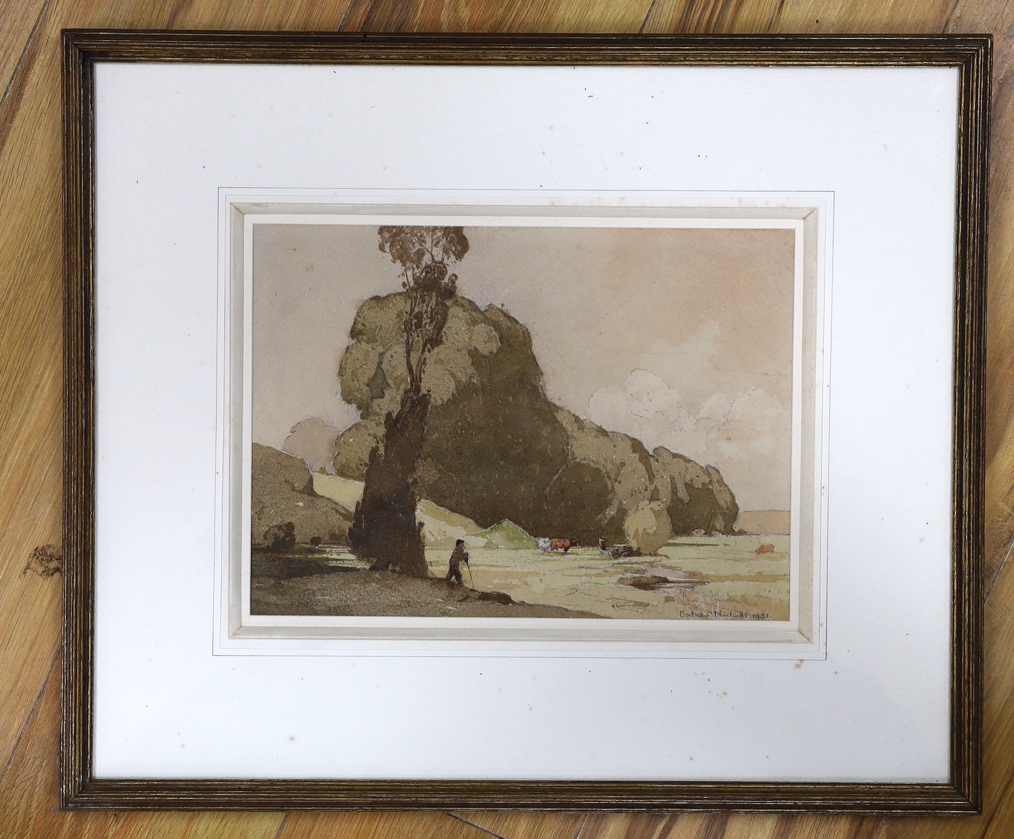 Bertram Nicholls (1883-1974), watercolour, Cattle in a landscape, signed and dated 1931, 22 x 31cm
